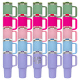 New Style 20 pack double walled stainless steel vacuum insulated blank sublimation macaroon white 40oz leak proof removable flip straw tumbler cups with handle and straw