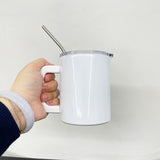 25 pack 10oz blank sublimation coffee travel mugs with removable plastic handle ,Magnetic Sliding Lid and metal straw