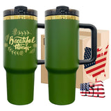 USA warehouse 40oz gold plated underneath dark green vacuum insulated double wall stainless steel tumbler with handle lid straw for custom laser engrave 20pack-Gabby
