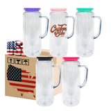 25 pack-12oz 16oz snow globe double walled plastic cups with handle with PP lids-Holly
