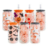 USAa warehouse 50 pack 16oz Halloween designs  3D touch UV printing beer glass can with plastic lid and clear PP straw-Gabby