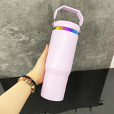 USA warehouse _30oz flip straw rainbow plated stainless steel vacumm insulated macaron mixed 4 colors tumblers for laser engraving_Gabby