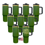 USA warehouse 40oz gold plated underneath dark green vacuum insulated double wall stainless steel tumbler with handle lid straw for custom laser engrave 20pack-Gabby