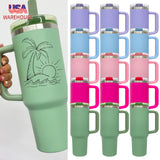 New Style double walled stainless steel vacuum insulated blank sublimation macaroon white 40oz leak proof removable flip straw tumbler cups with handle and straw