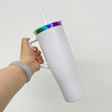 customization birthday wedding Commemorative gifts new leak proof rainbow plated underneath 40oz curved tumbler with lids and straws for laser engraving -Gabby
