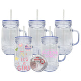 USA warehouse RTS double walled snow globe glitter 20oz plastic can mason jar 20oz acrylic snow globe coffee mugs cups with pre-drilled hole and silicone plug for DIY