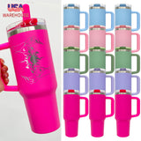 New Style double walled stainless steel vacuum insulated blank sublimation macaroon white 40oz leak proof removable flip straw tumbler cups with handle and straw