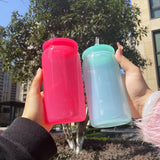 RTS USA warehouse 50 pack olored macaron 16oz plastic Acrylic soda can with colorful pp lids_Gabby