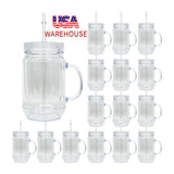 USA warehouse RTS_25 pack USA warehouse double walled blank clear snow globe glitter 20oz plastic can mason jar acrylic mugs with handle _ Gabby