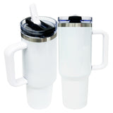 New Style double walled stainless steel vacuum insulated blank sublimation macaroon white 40oz leak proof removable flip straw tumbler cups with handle and straw