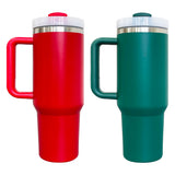 H2.0 Powder coated silver plated 40oz Christmas red and green tumblers for laser engraving _Gabby