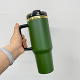 USA warehouse 40oz gold plated underneath dark green vacuum insulated double wall stainless steel tumbler with handle lid straw for custom laser engrave 20pack-Gabby