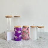 RTS USA warehouse 16oz 50pcs pack BPA free frosted glass can with bamboo lids for sublimation --Gabby