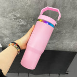 USA warehouse _30oz flip straw rainbow plated stainless steel vacumm insulated macaron mixed 4 colors tumblers for laser engraving_Gabby