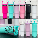 China warehouse-30oz Mirror black plated lip straw powder coated outdoor water bottles for laser engraving-Gabby