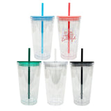 USA warehouse-25pack 16oz mini size double walled snow globe plastic cups water bottles  for kids and wraps-Gabby