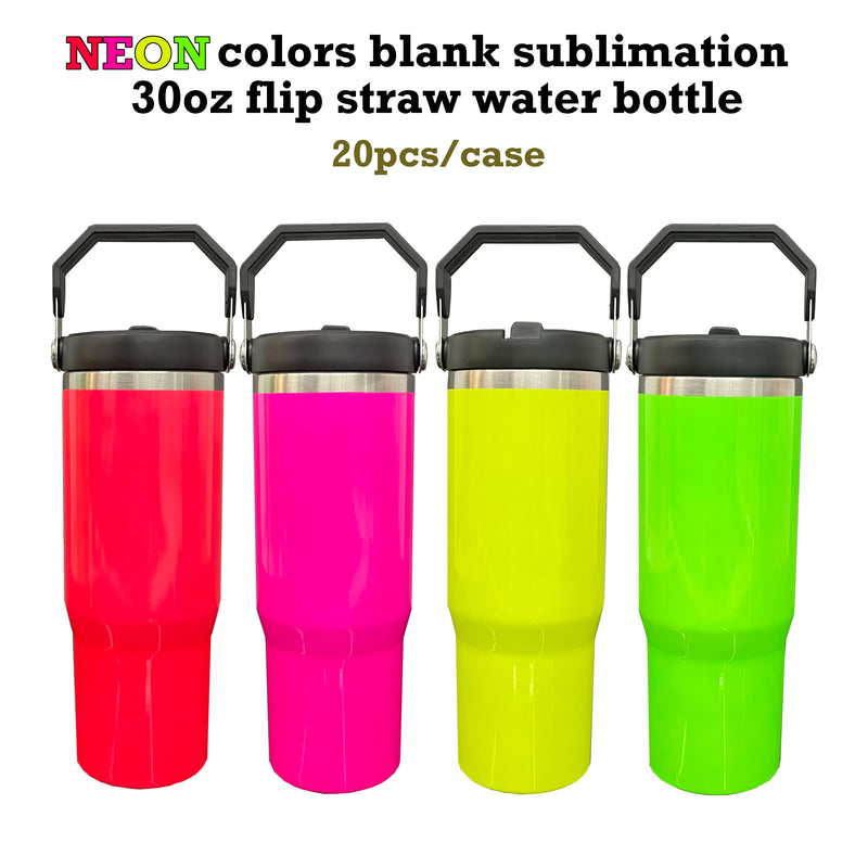 20 pack China warehouse blank sublimation neon colors 30oz flip top straw tumbler water bottle