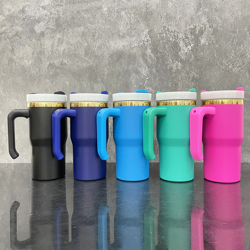 RTS-20oz mirror gold plated underneath stainless steel laser engraving kids Children and students coffee travel mug tumbler with plastic handle