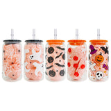 USAa warehouse 50 pack 16oz Halloween designs  3D touch UV printing beer glass can with plastic lid and clear PP straw-Gabby