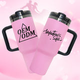 USA warehouse-20pack  2025 Valentine's Day gift pink powder coated mirror black plated underneath 40oz H2.0 tumbler for laser engraving