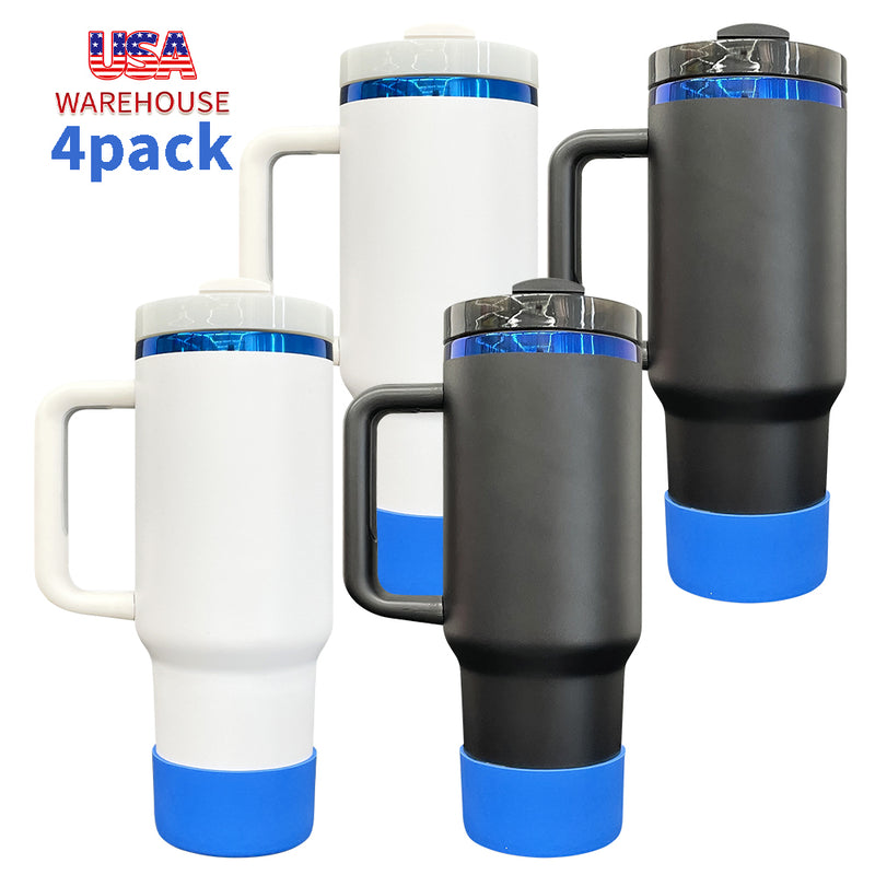 4PACK USA warehouse RTS Blue Underneath 40oz Stainless Steel Tumbler with Protective Boot Handle Double Walled Vacuum Insulated Large Capacity Coffee Travel Mug for Outdoor Sports Gifts-Gabby