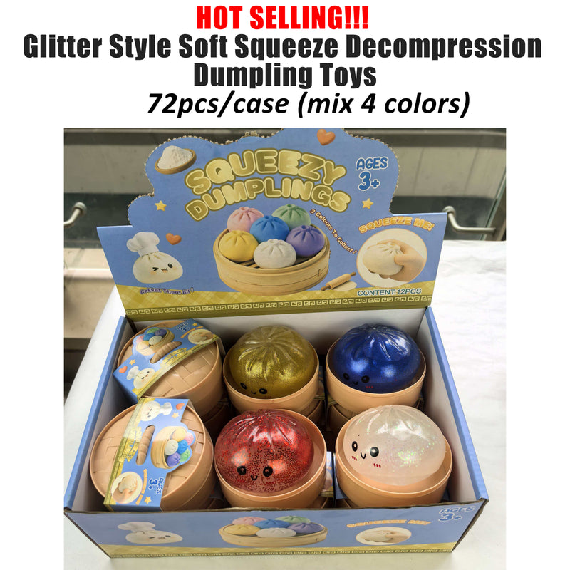China warehouse Hot selling-72pcs-Glitter Dumpling Squishies TPR Maltose Squishy Soft Toys Colorful Stress Balls Squeeze Toys Slow Rebound Stress Relief Toy-Gabby