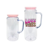25 pack-12oz 16oz snow globe double walled plastic cups with handle with PP lids-Holly