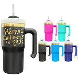RTS-20oz mirror gold plated underneath stainless steel laser engraving kids Children and students coffee travel mug tumbler with plastic handle