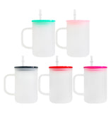 YIPAI USA warehouse RTS_17oz single walled frosted glass mugs with handle and PP lids_Gabby