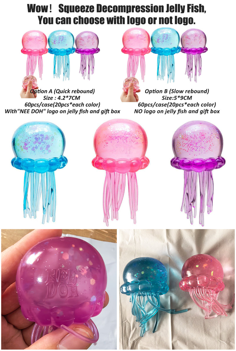 NEEDOH Jelly Squish Toy Glitter Jellyfish Squeeze Stress Relief Fidget Toy for Kids Adults Anxiety Relief Sensory Play