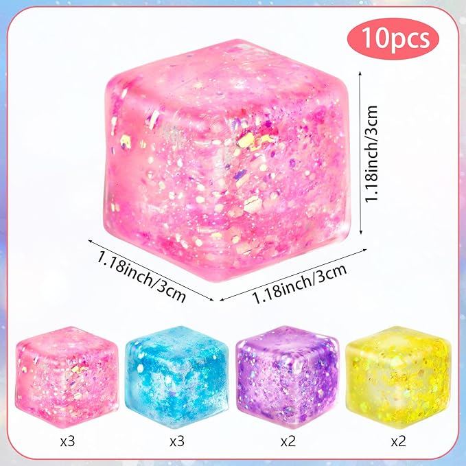 Nee Dohh Nice Cube Super Glitter Squish Fidget Toy - Stress Relief Squishy Cube for Kids & Adults, 2.25" Sensory Toy-Gabby