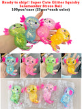 100pcs pack glitter squishy Salamander Stress Ball Squish Fidget Toy - Stress Relief Squishy toy for Kids & Adults-Gabby