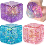 Nee Dohh Nice Cube Super Glitter Squish Fidget Toy - Stress Relief Squishy Cube for Kids & Adults, 2.25" Sensory Toy-Gabby