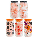 USAa warehouse 50 pack 16oz Halloween designs  3D touch UV printing beer glass can with plastic lid and clear PP straw-Gabby