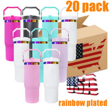 USA warehouse _30oz flip straw rainbow plated stainless steel vacumm insulated macaron mixed 4 colors tumblers for laser engraving_Gabby