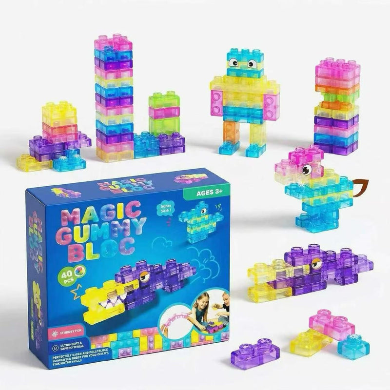 40-Piece Jelly Squishy Building Blocks Decompression Educational Toy for Children TPE Material Sensory Soft Building-Gabby