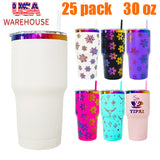 25 pack RTS USA warehouse powder coated 30oz holographic rainbow plated car tumbler mugs cups -Gabby