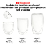 RTS 8oz/12oz/15oz Double Walled Snow Globe Round Coffee Glass cups with Pre-drilled Hole for DIY DTF