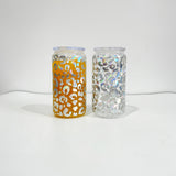USA RTS _50 pack 16oz holographic clear with leopard glass can _Gabby